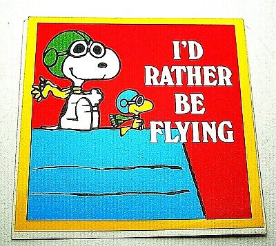 Snoopy & Woodstock Ace I'd Rather Be Flying Peanuts Gang Sticker NOS New 1970s