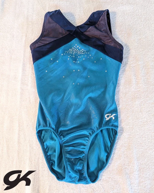 COMPETITION GK Elite Adult Small Gymnastics Dance Leotard Blue SEQUINS Mystique