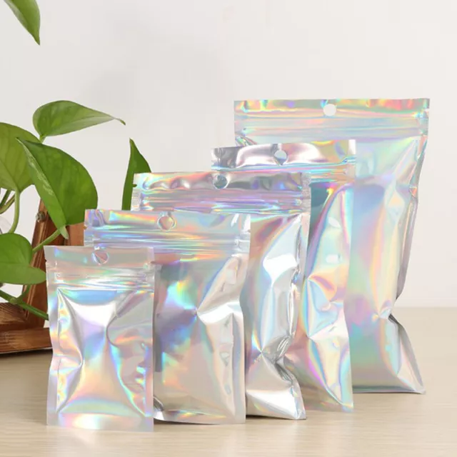 10x pochettes à fermeture éclair irisées laser en plastique cosmétique