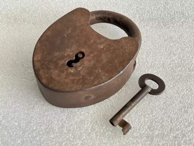 Old Vintage Hand Forged Rustic Iron Rare Rich Patina Tricky System Heavy Padlock