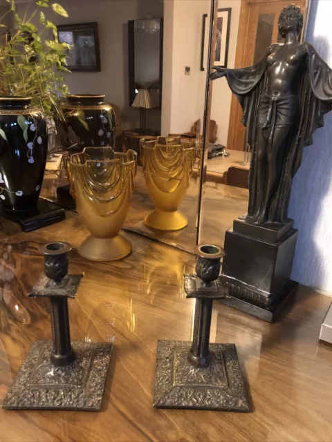 CANDLESTICKS French Bronze Victorian Fluted Table candlesticks Beautiful