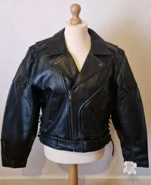 UK Stock Mens Genuin Vintage Motorcycle Biker Black Leather Biker Jacket Sz 44