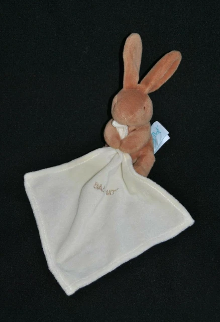 Peluche Doudou Lapin Brun BABY'NAT BABYNAT Beige Marron Mouchoir Crème Brodé