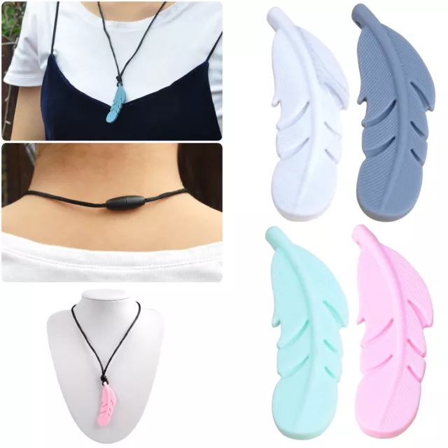 Feather Baby Silicone Teething Necklace Autism Sensory Pendant Chew 4 Colors