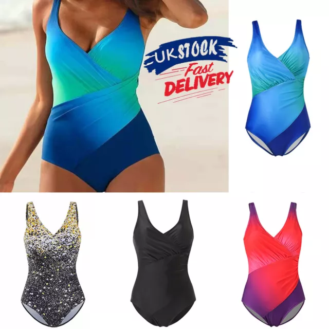 Women Ladies Padded Monokini Tummy Control Costume Swimming Swimwear Swimsuit