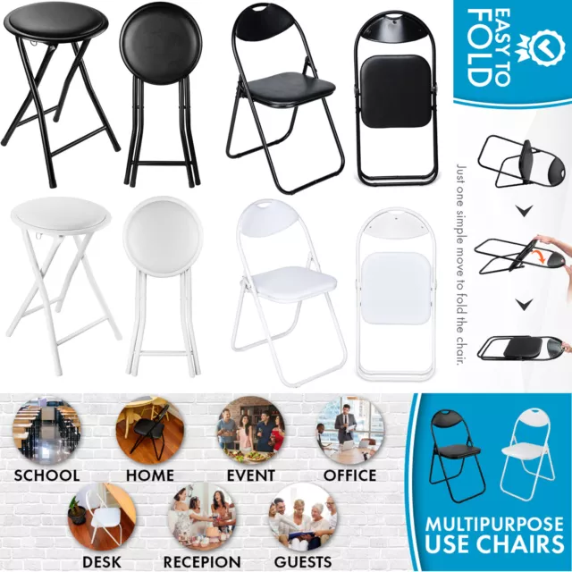 Chairs Studying Dining Office Event Chair Folding Padded FauxLeather Black White