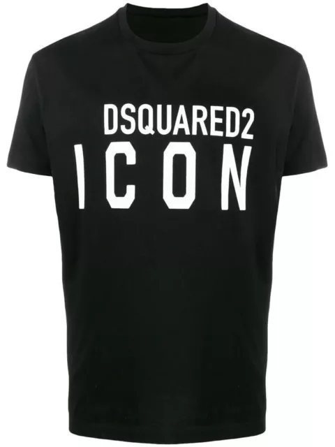 T-Shirt Uomo Donna Icon Dsq2 Logo Maglia Nera Cotone