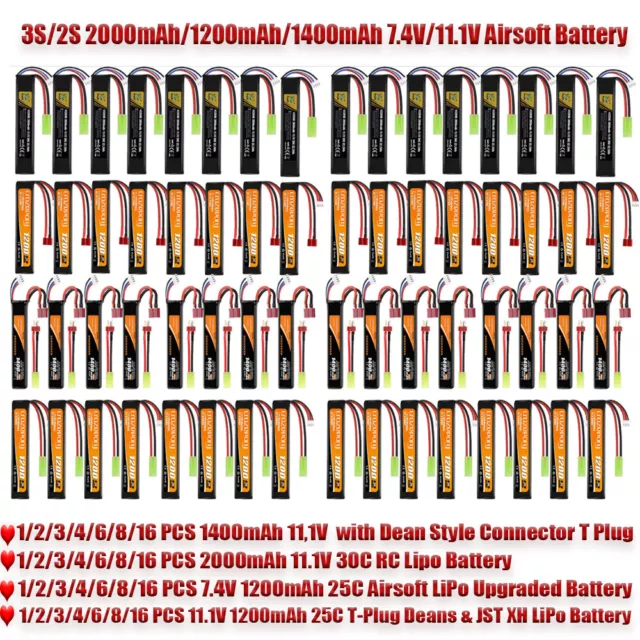 2000mAh/1200mAh/1400mAh 7.4V/11.1V 3S/2S Lipo Hobby Airsoft Battery Rechargeable 2