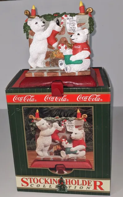 1997 Coca Cola Stocking Holder Collection POLAR BEARS WITH SANTA LETTER 1997