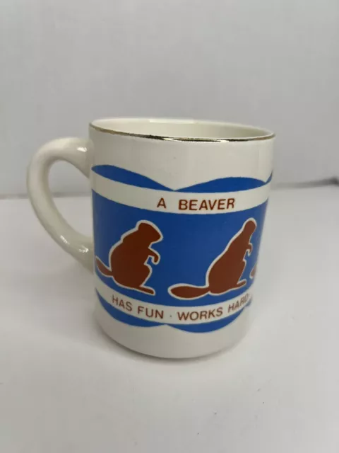 Beaver beavers scouts COFFEE MUG vintage Tea Cup, Has Fun Works Hard Helps Fam 2