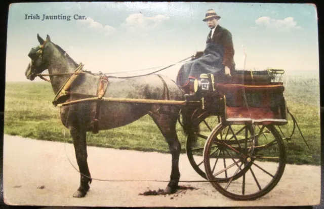 Novelty Postcard IRISH JAUNTING CAR 32 Counties Ireland 12 Views Eason Signal Sr