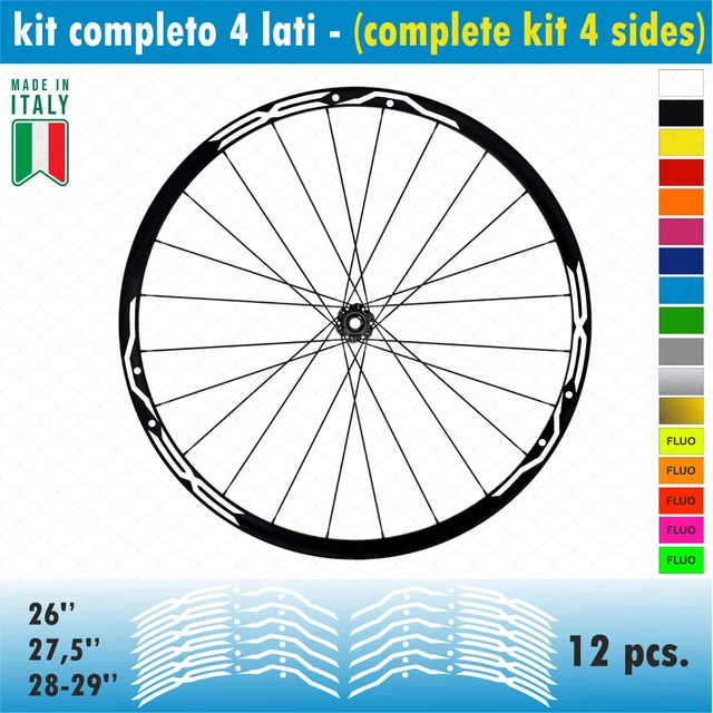 Decalart Kit autocollants jantes roues vélo VTT filet bandes 26 27,5 28 29 pouces complet x2 roues décalcomanies L009 (046 rose fluo, 27,5 pouces