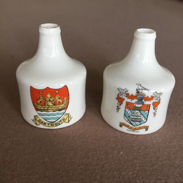 WH Goss England Porcelain Dartmouth & Salus Miniature Model of Sack Bottles Set