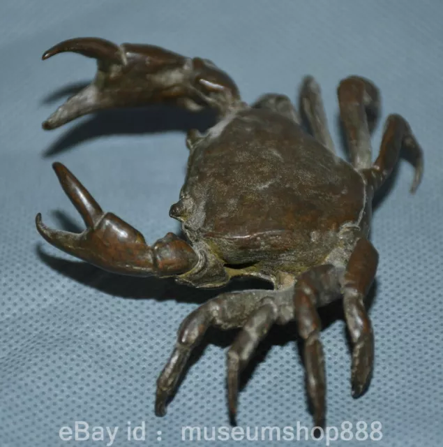 3.8" Old Chinese Red Bronze Craving Fengshui Crab Reptile Animal Sculpture