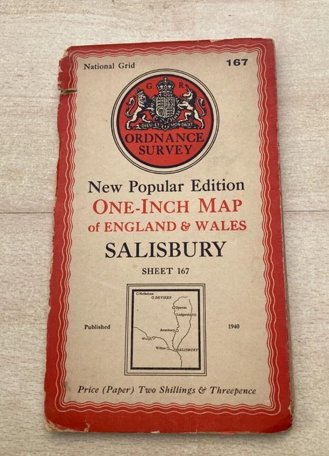 ORDNANCE SURVEY NATIONAL Grid, New Popular One-Inch Map Salisbury Sheet ...