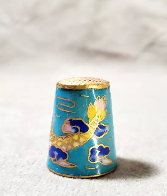 Vintage Oriental DRAGON Enamel Cloisonne Thimble Brass Enamel Sewing Collectable 3