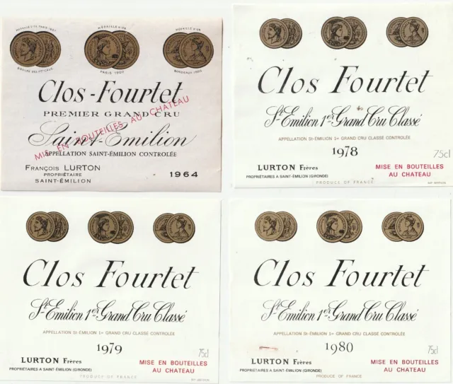 4 Etiquettes Clos Fourtet 1964-1978-1979-1980