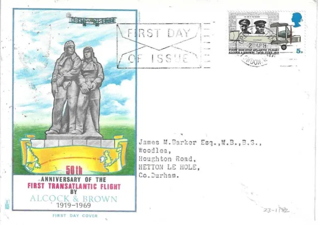 G.B. -Alcock & Brown Transatlantic Flight-FDC 02.04.69 (23-1182)-London Postmark