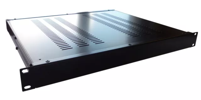 1U 19 inch rack mount vented enclosure chassis 390mm deep, in black