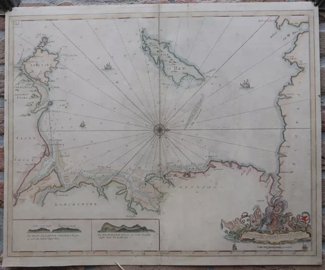Antique Print-SEA CHART-NAUTICAL-IRISH SEA-ISLE OF MAN-Collins-1693