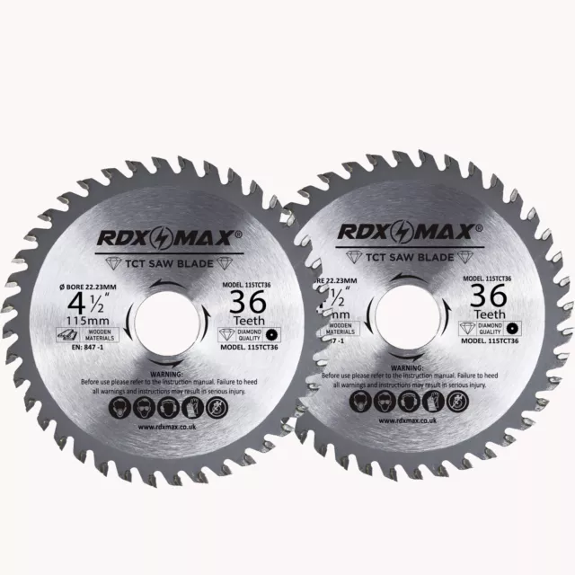 2 X 115mm x 36TCT Saw Blade for Wood and Plastic 4.5'' Circular Saw Cutting Disc