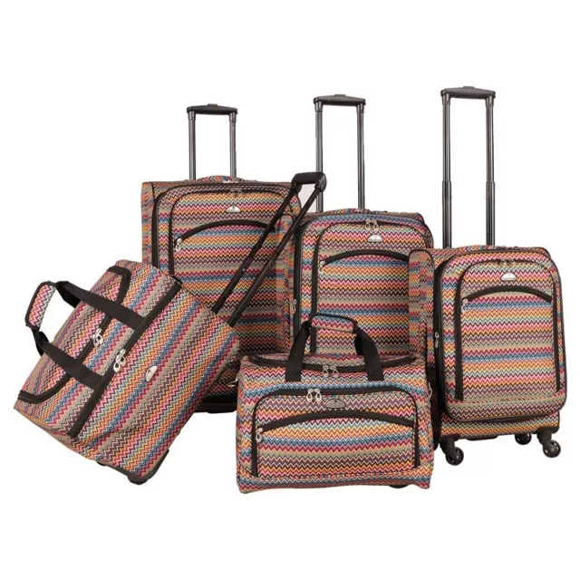 American Flyer Gold Coast Fabric 5 Piece Spinner Luggage Set in Pink