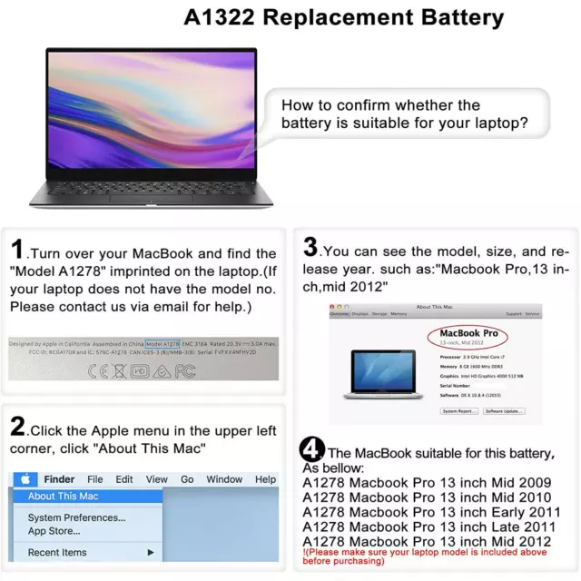 A1322 Battery For Apple Macbook Pro 13" A1278 Mid 2009/2010/2012 Early 2011 3