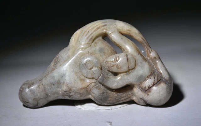 2.8 "Chine Hongshan culture vieux jade sculpture humaine tête de vache pendentif