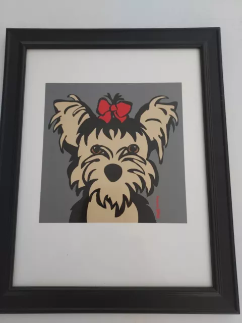 Red Bow Yorkie ,Glicee print/ painting,Framed by Marc tetro. 16"H X 13" W .