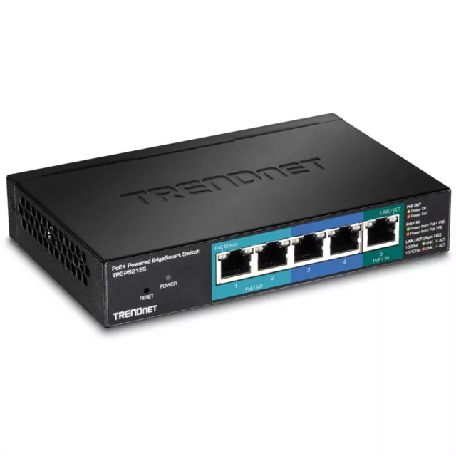 TRENDnet TPE-P521ES 5Port Gigabit Switch PoE+ Powered mit PoE Pass Through 15W