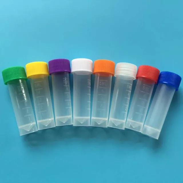 5ml Plastic Test Tubes Vial Screw Seal Cap Pack Container 50-100pcs