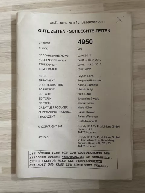 Drehbuch GZSZ - Gute Zeiten, Schlechte Zeiten ￼