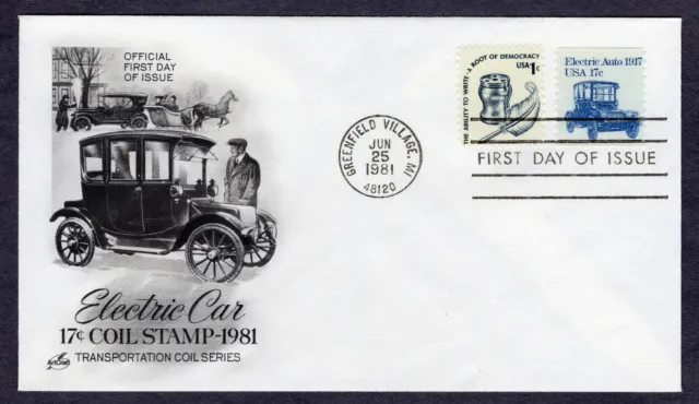 1981 Stamp #1906 + 1581 Electric Car FDC Artcraft