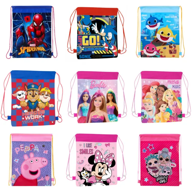 Kids Character Gym Bag PE School Swim Sports Drawstring Boys Girls Bag Backpack