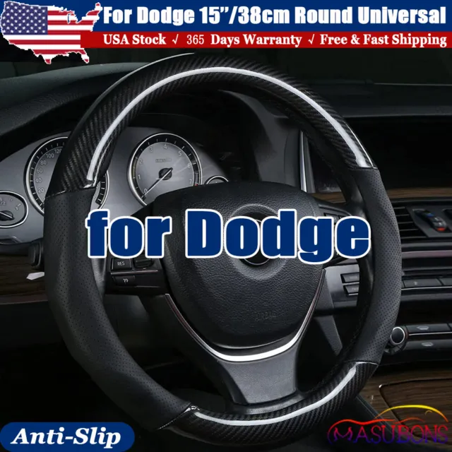 2023 Genuine Leather Car Steering Wheel Cover For Dodge 15inch/38cm Carbon Fiber