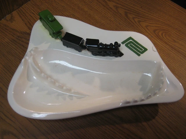 Penn Central 1960s Art Pottery Freeform Office Ashtray with Train, Railroad Logo