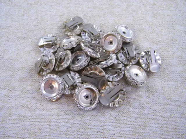 10 Pairs Vintage Silvertone / Rhinestone ~ Clip Earring Findings, Jewelry Making