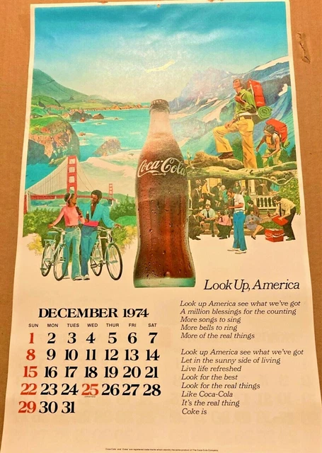Vintage Large 1975 Coca Cola Calendar with Superb Graphics