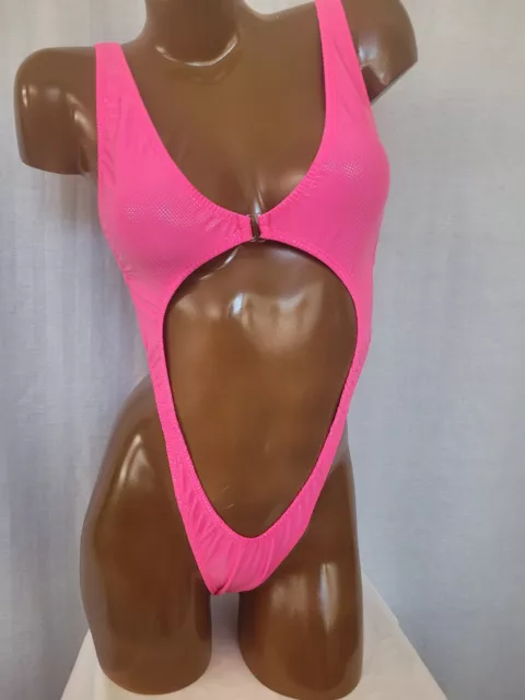 New sexy shiny dot clip front one piece thong bodysuit Pink