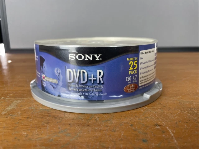 SONY DVD+R  8X / 4.7GB / 120 Min - 25 Pack Spindle New Sealed