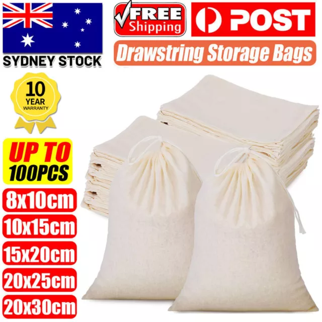 10-100Pcs 10 Sizes Drawstring Storage Bags Calico Bags Linen Tote Gift Bag Bulk