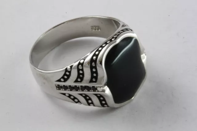 Bague pour Hommes Onyx Chevalière Style Biker en Argent Réel 925 Argent/115