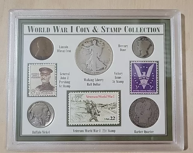 WWI Coin & Stamp Collection, Walking Liberty, Barber, Mercury, Buffalo, Gift