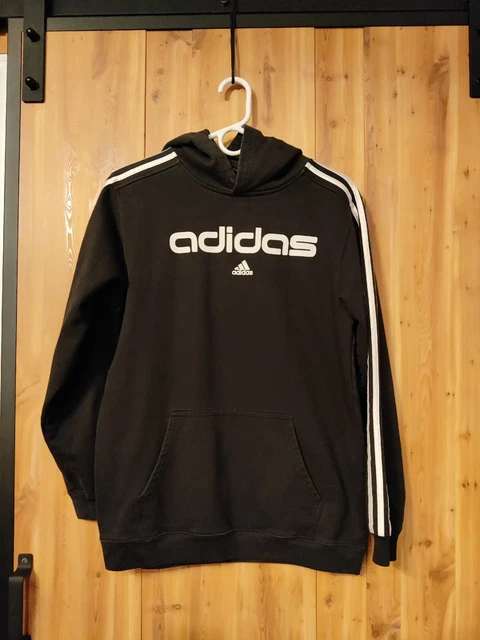 adidas Essentials 3-Stripes Boy's Pullover Hoodie - Black, Size XL