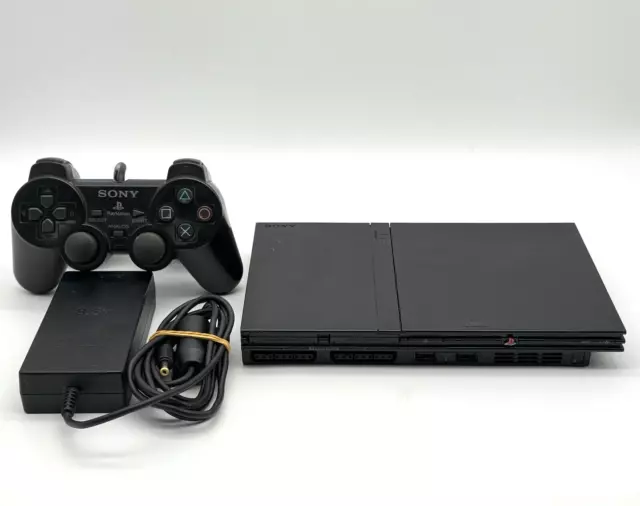 Sony PlayStation 2 Slim Spielekonsole Charcoal Black mit Controller und Kabel ✅
