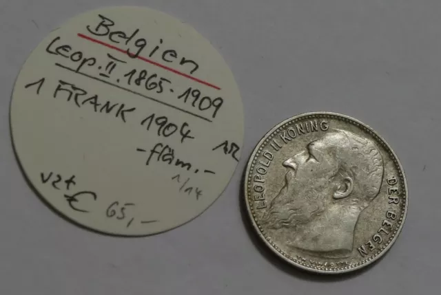 Belgium 1 Frank 1904 Der Belgen Silver B46 #Z9455