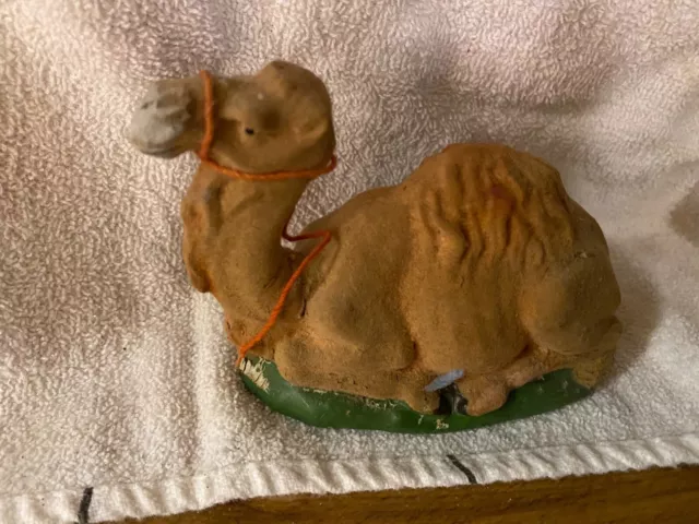 Vintage Paper Mâché  Laying Camel Figure Christmas Nativity Animal Flocked Italy