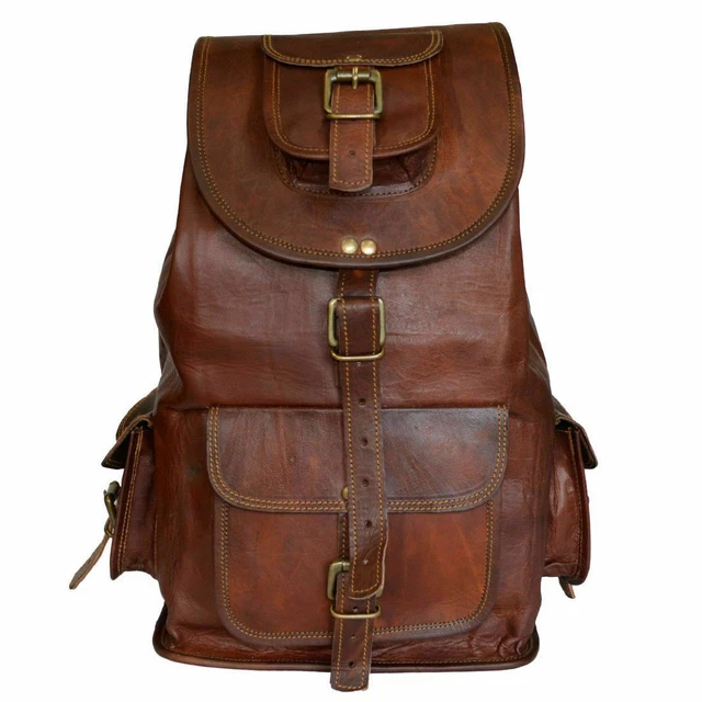 Sac à dos en cuir véritable fait main sac à dos sac de voyage pour hommes et femmes 3