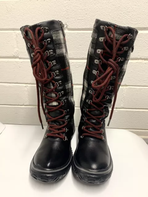 PAJAR ALEXANDRA SNOW Boots Black Red Plaid Flannel Zip Womens Size 37 ...