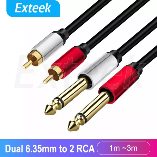 Dual 6.35mm 1/4 TS Mono Male to Dual 2 RCA Male Adapter Audio Cable AU